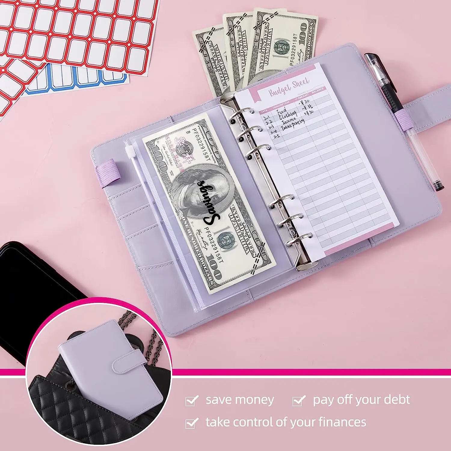 Imagem -06 - Budget Binder para Orçamento Money Organizer Envelopes para Dinheiro Couro pu a6 Budget Binder Notebook Planner