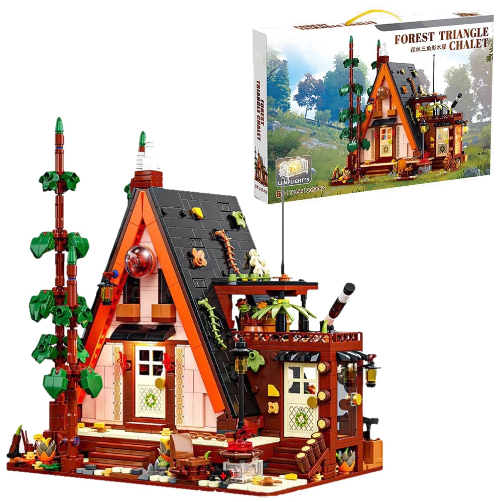 2070PCS Street View Foresta Triangolo Casa Modello Building Blocks Foresta Cabina in legno Giocattoli dei mattoni per i regali di compleanno del ragazzo con LED