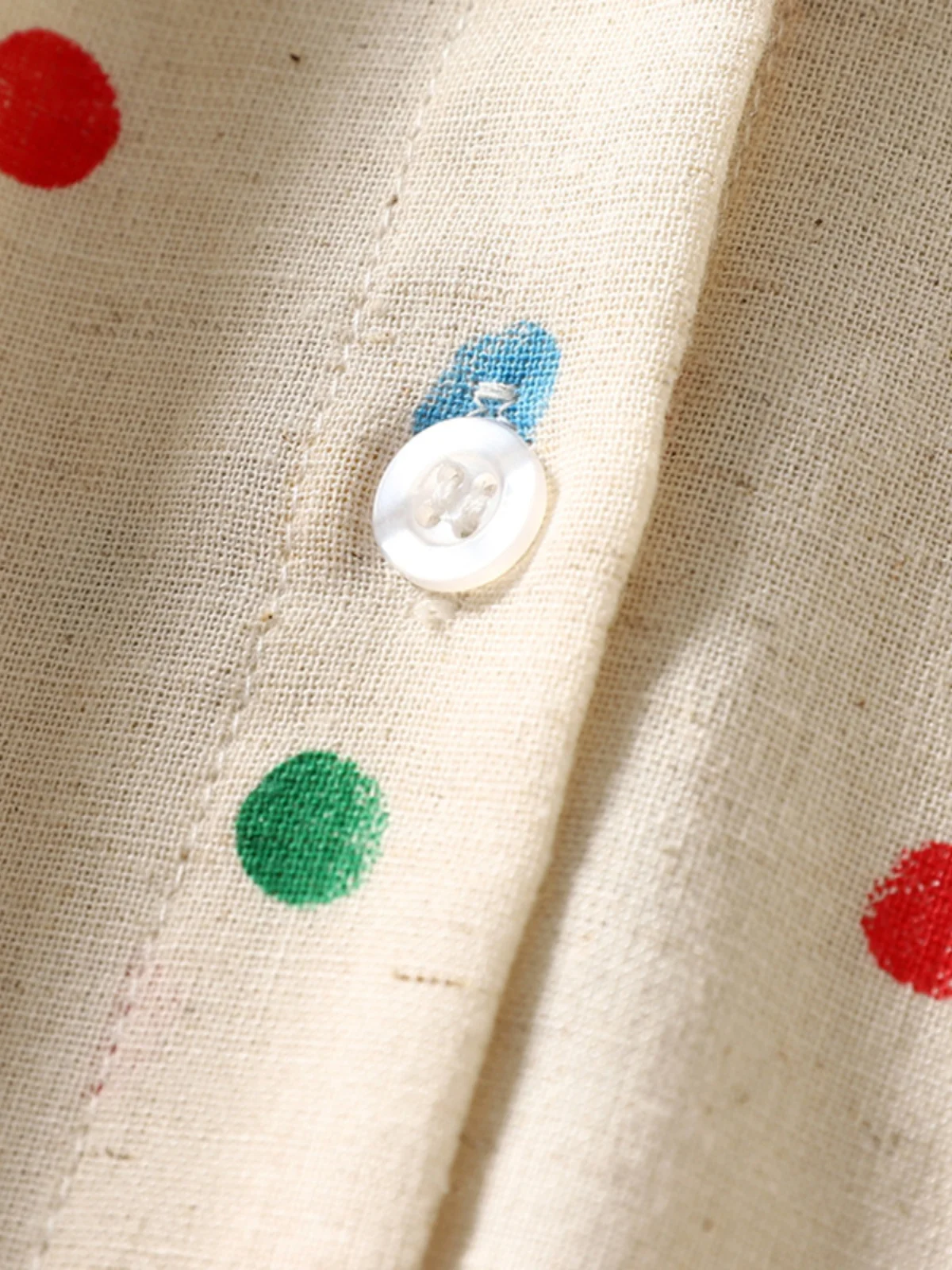 เสื้อผ้าผู้หญิงสไตล์ญี่ปุ่น ลายจุด ผ้าฝ้ายลินิน ทรงหลวม สบายๆ ความยาวปานกลาง ดีไซน์หวาน คอทรงกลม ติดกระดุม