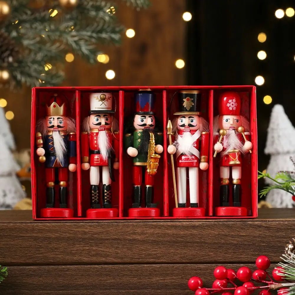 

3/4/5Pcs Portable Figurines Nutcracker Puppet Colorful Painted Soldier Puppet Pendant Creative Nutcracker Doll Desktop Decor