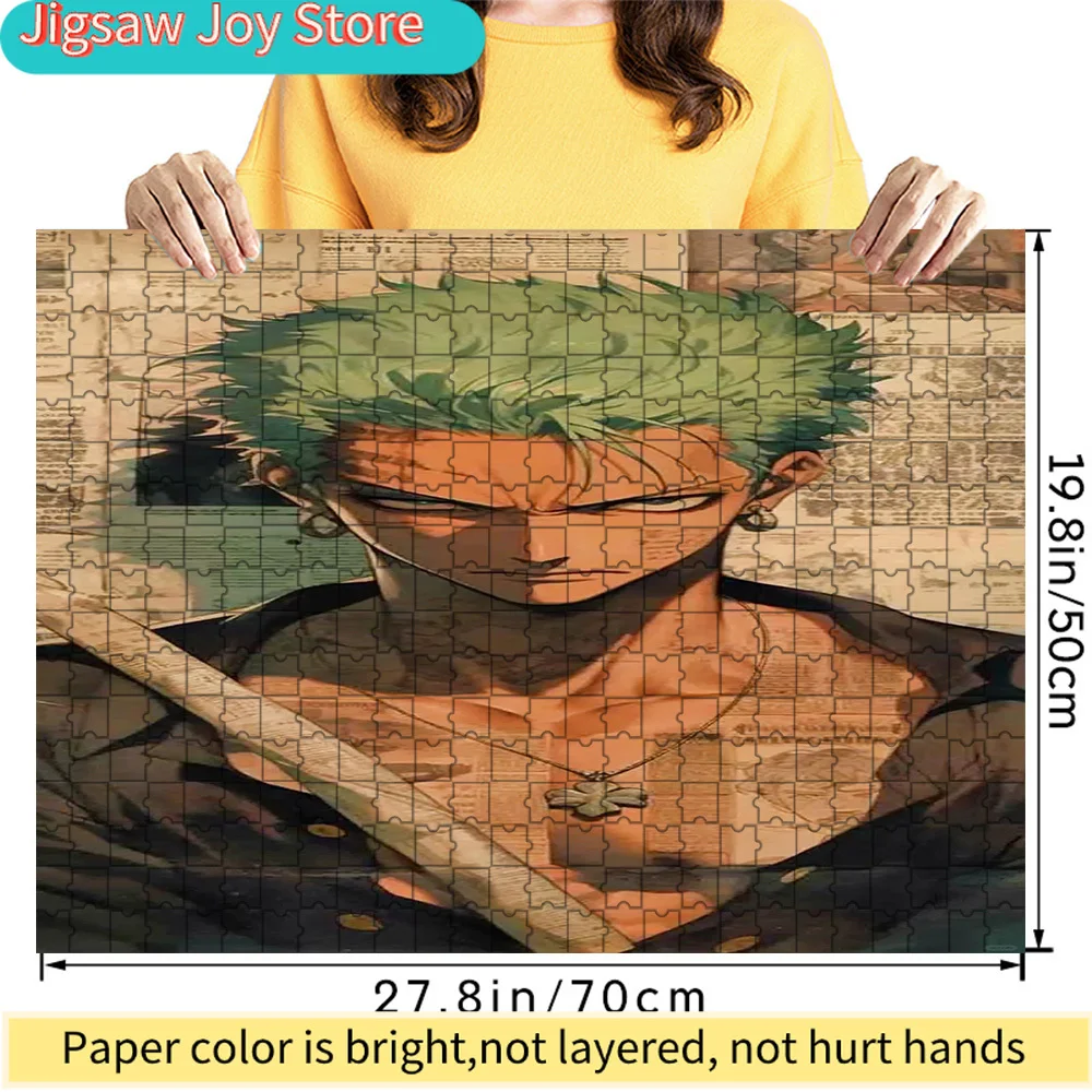 

One Piece Roronoa Zoro Vintage Newspaper Style Close-Up Art Paper Jigsaw Puzzle, Cool Swordsman Portrait Scene Paper Puzzle, Col