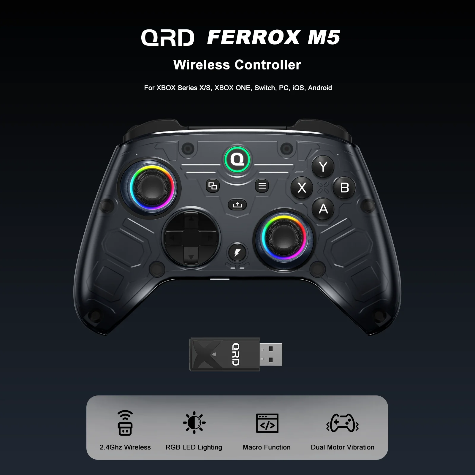 

QRD FERROX M5 2.4Ghz Wireless Gamepad for Microsoft Xbox Series S Xbox One Steam and Windows PC with Hall Effect Joystick