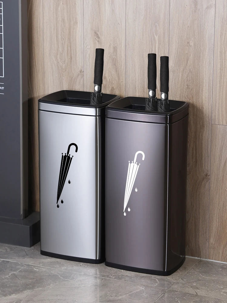 

Stainless steel umbrella bucket commercial vertical square door light luxury umbrella storage rack umbrella barrel