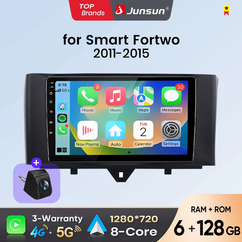 Junsun Android Auto Autoradio für Smart Fortwo 451 2011 2012 2013 2014 2015 Multimedia Wireless Apple CarPlay Intelligente Systeme IPS Touchscreen Stereo Videoplayer 2 Din Autoradio Head Unit