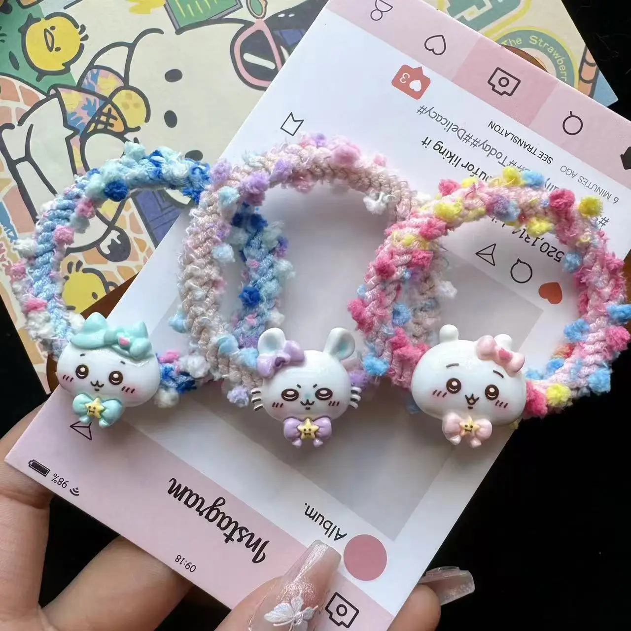 

Chiikawa Cartoon Cute Hachiware Hair Band Colorful Hair Rope Momoka High Elastic Rubber Band Hair Accessories Girls Small Gift