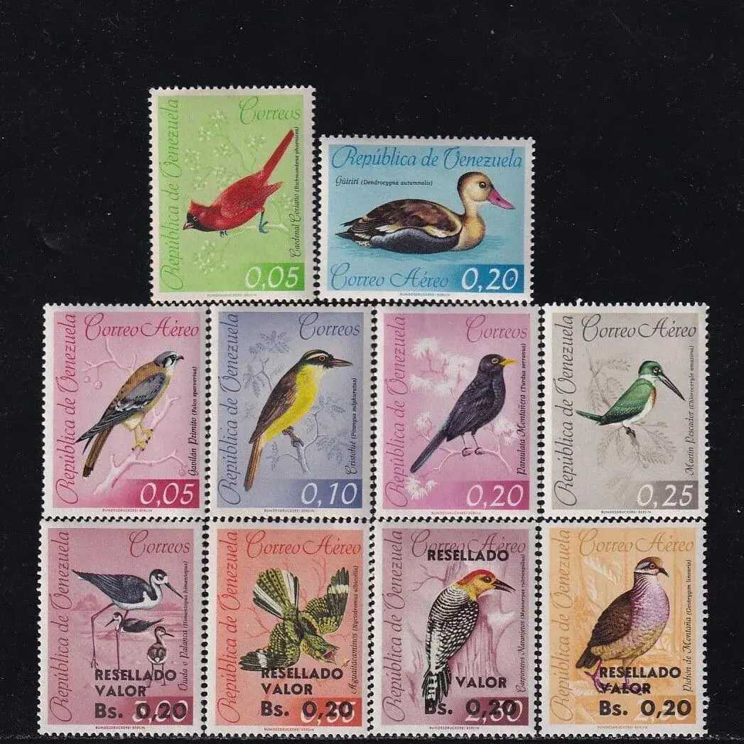 Venezuela Y1962 Cardinal Falcon Flycatchers Kingfisher Parrot Turtledove 10 Collectible Postage Stamps Material For Scrapbooking