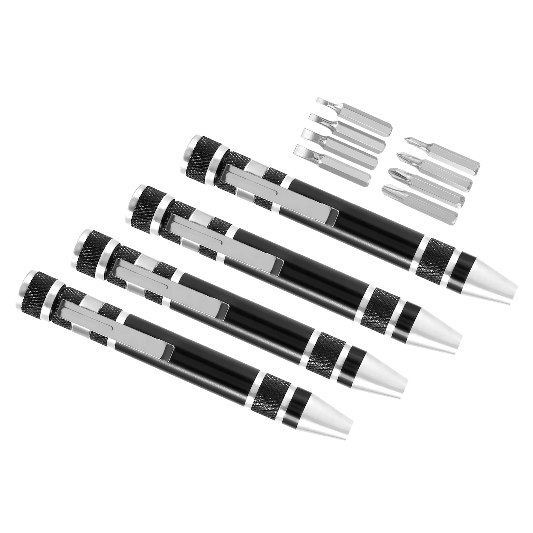 4 Pcs Pen Screwdriver Handy Tool Eight In One Magnetic Pocket Screwdriver Multi-Function Mini Gadgets Repair Tools (Black)