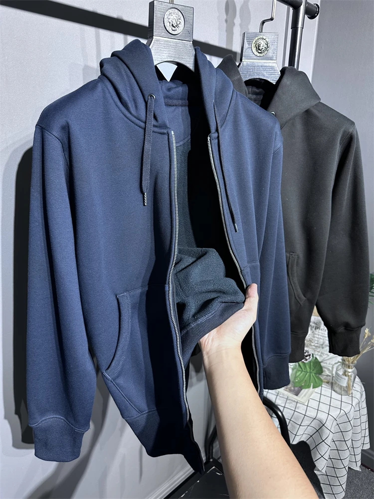 

Thiened Fce Толстовка Jaet Мужская однотонная теплая молодежная мода осень-зима повседневная боковая молния све обычная