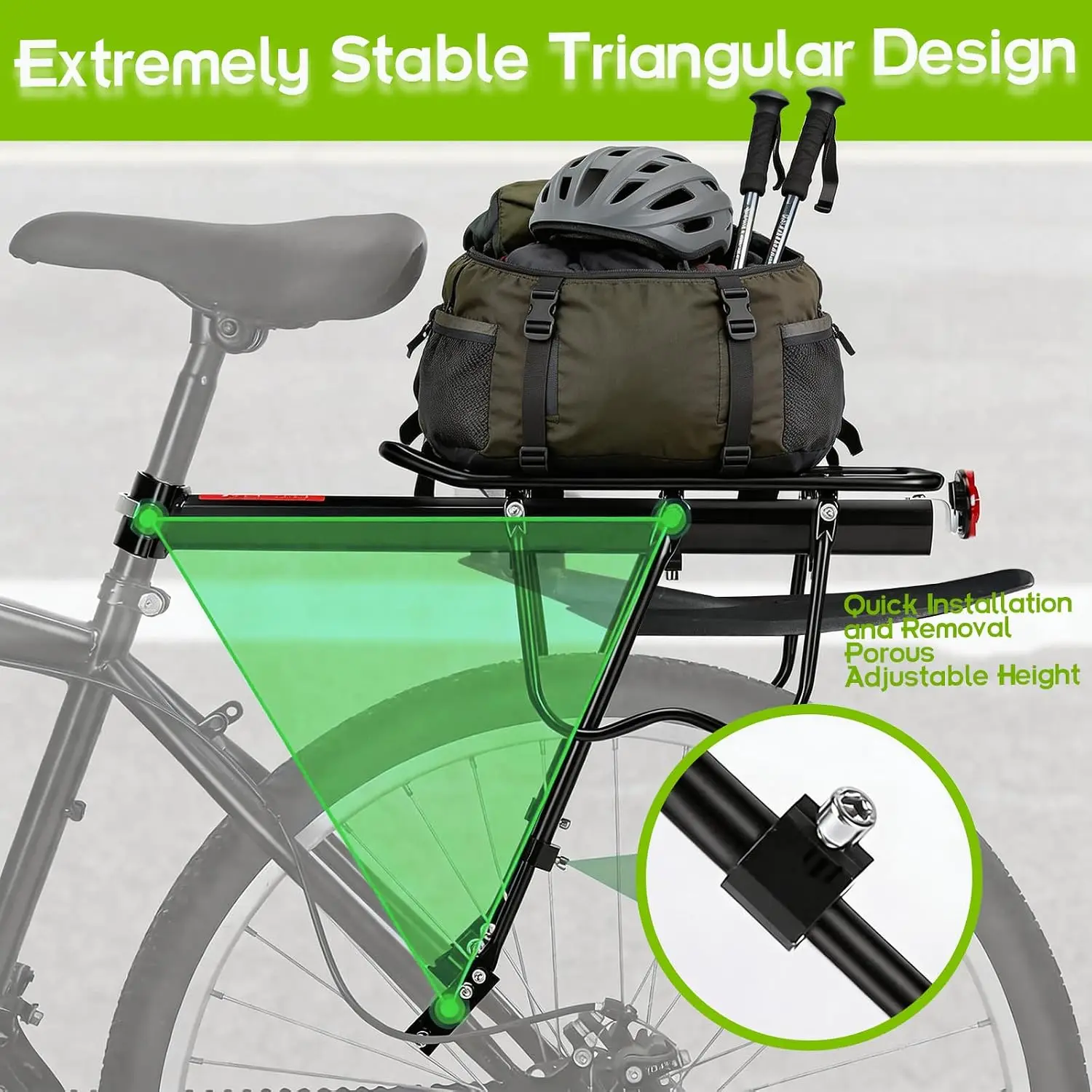 Rear Bike Cargo Rack With Storage Basket Mudguard Heavy Duty Bicycle Luggage Carrier Box Universal Mounting Accessories Aluminum Alloy Frame Waterproof Cover Net Black view 5