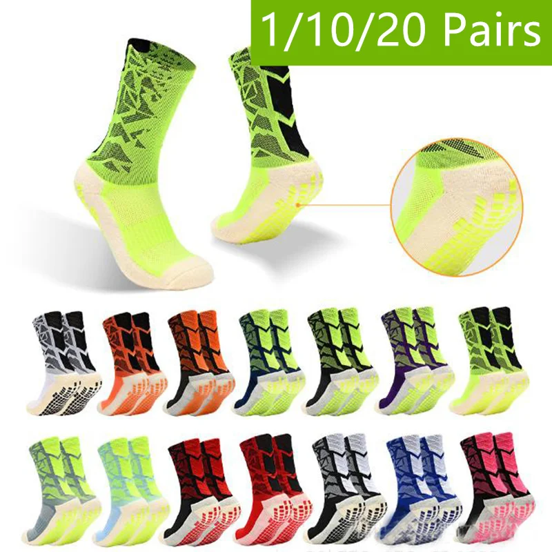 

1/10/20 pairs of men's soccer socks non-slip grip pad football basketball socks