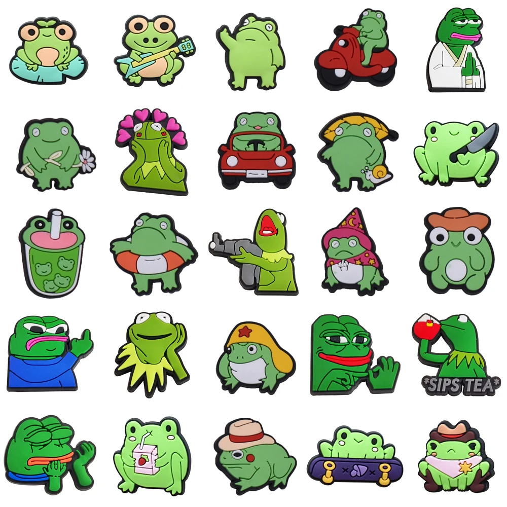 Funny Green Frog Shoe Charms for Crocs Sandals Men Clogs Pins Women Badges Boy Girls Jeans Kids Decorations Shoes Accessories