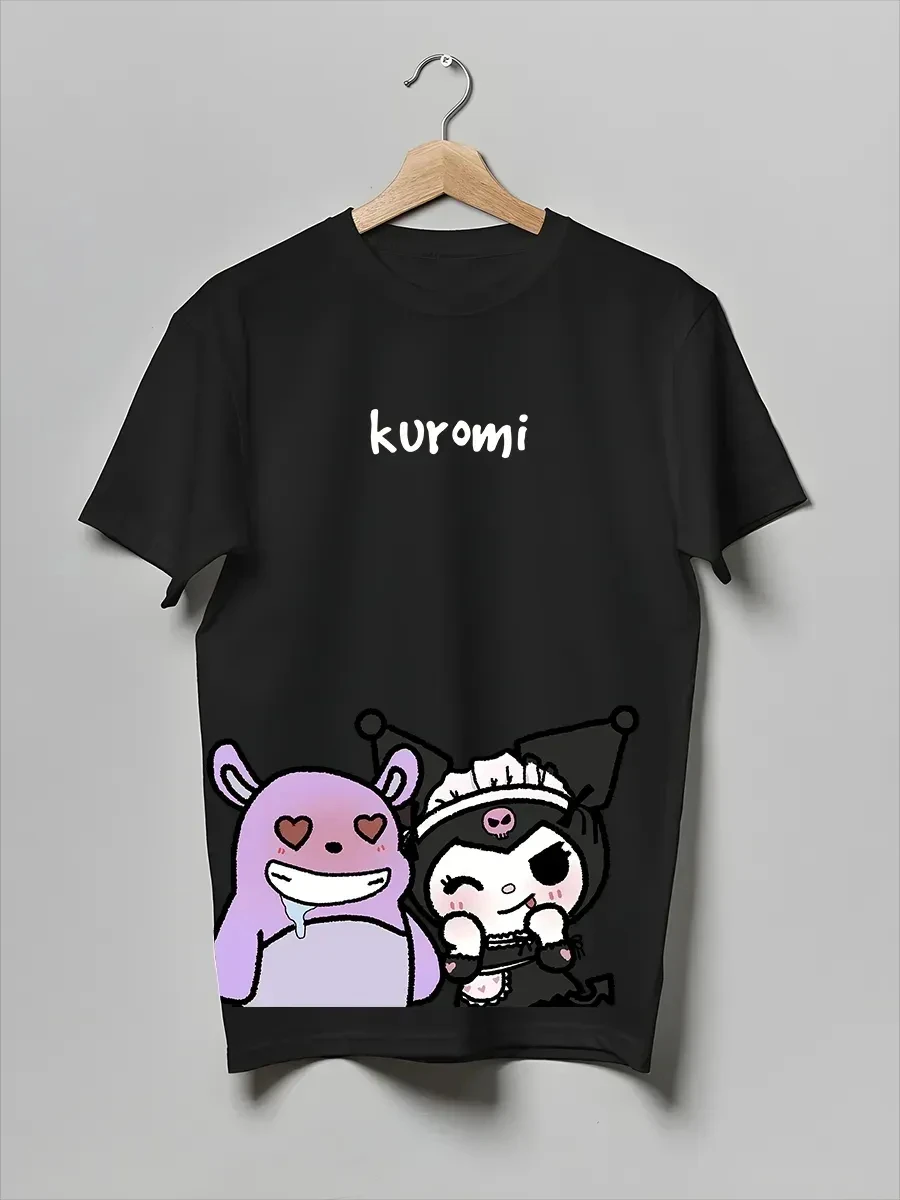 Kawaii Kuromi Ladies T-shirt Cute Maid Character Baku Heart Eyes Print Summer Breathable Short Sleeve Women Casual Tops