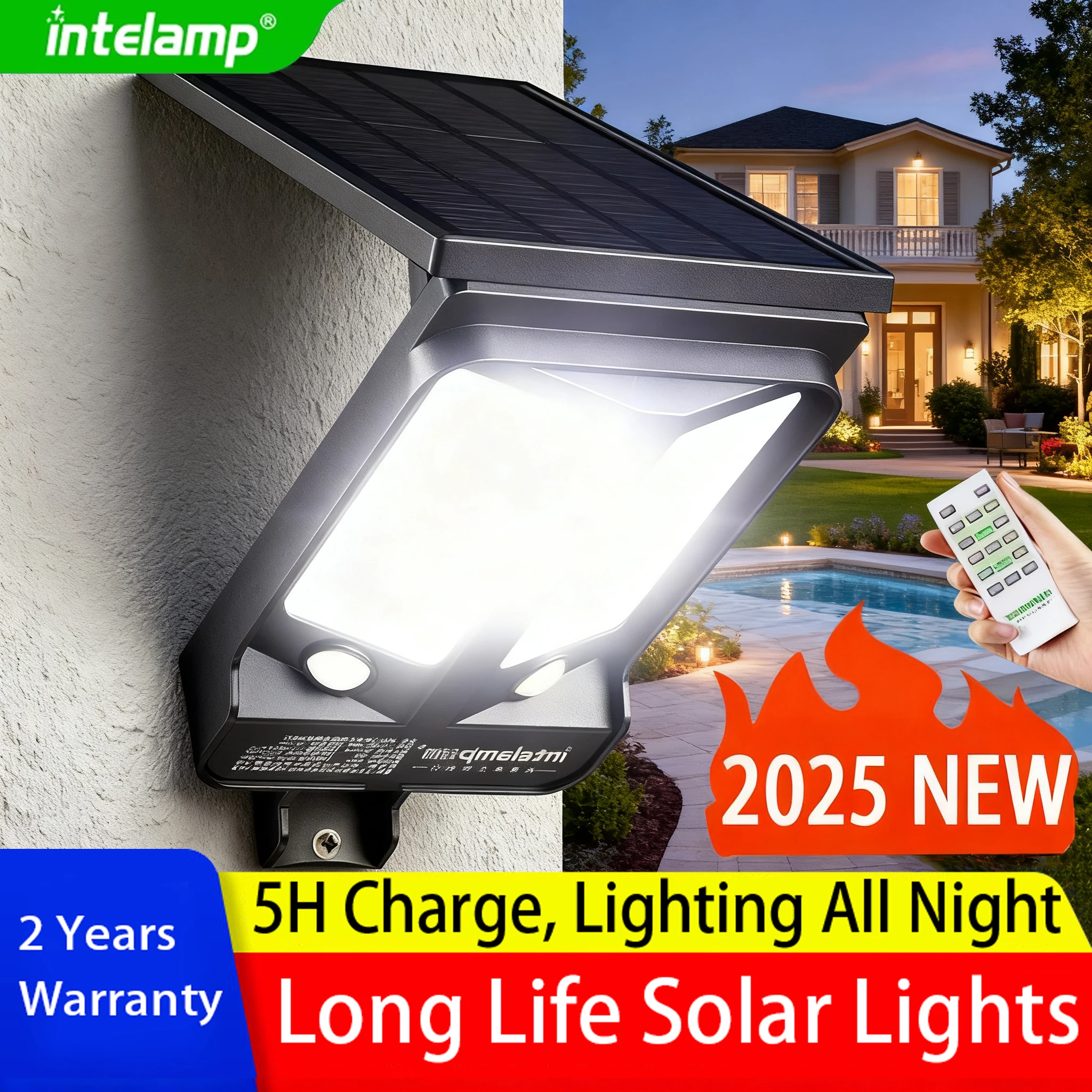 

2026 Новый супер яркий светодиодный солнечный свет, уличный фонарь с ИК-датчиком, декоративный настенный светильник, несколько режимов переключения с дистанционным управлением