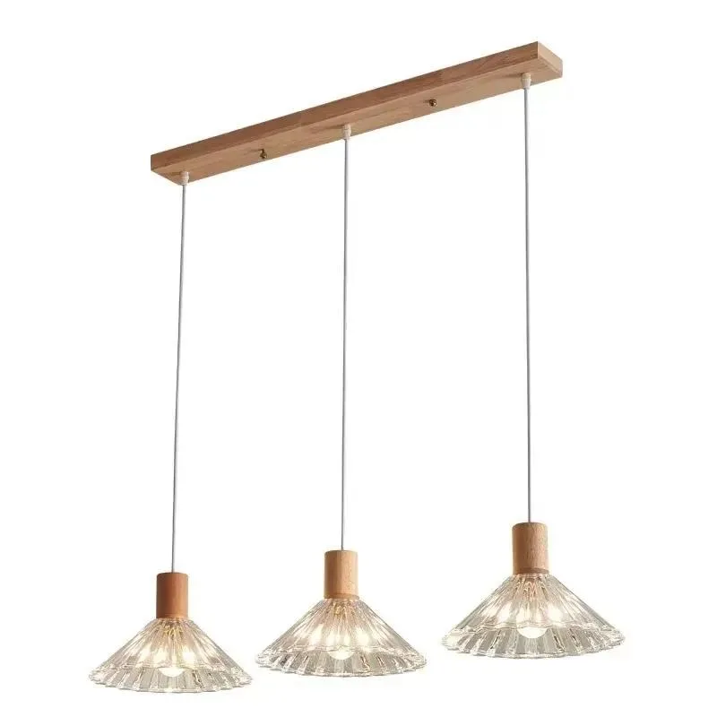 Modern Simple Japanese Wood Chandelier 3 Head Pendant Light for Restaurant Bar Homestay Living Room Ceiling Lamp