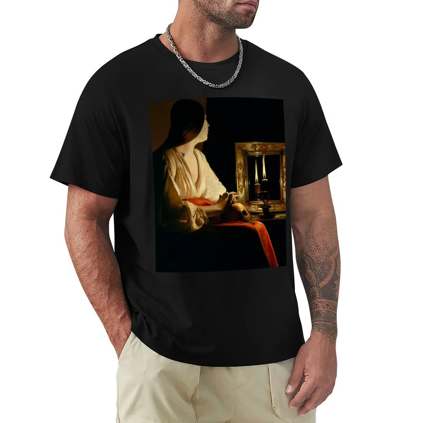 The Penitent Magdalene by Georges de La Tour T-Shirt Daily Wear Plain Short Sleeve Shirt