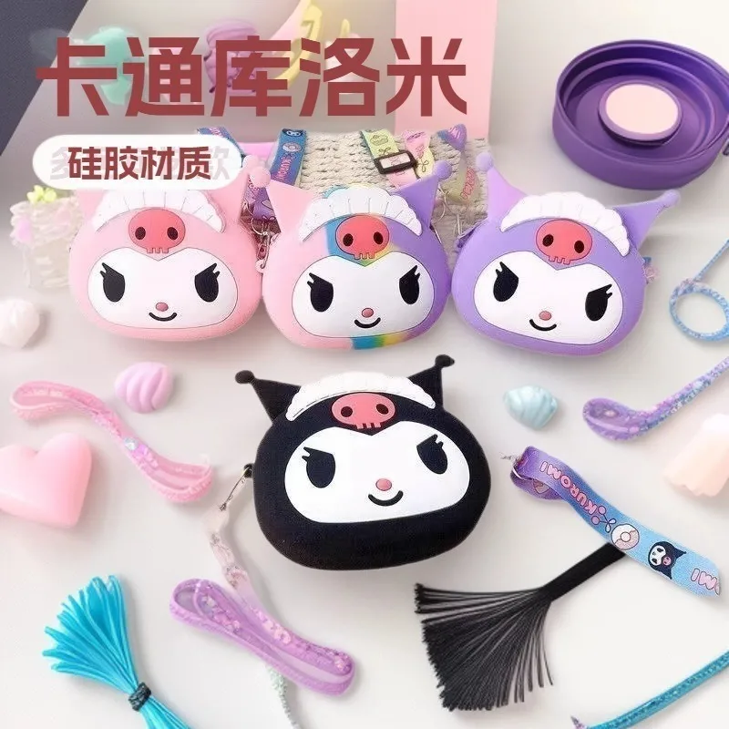 

New Sanrio Kuromi Children's Bag Silicone Bag Wallet Melody Girls' Bag Crossbody Bag Cute Holiday Gift