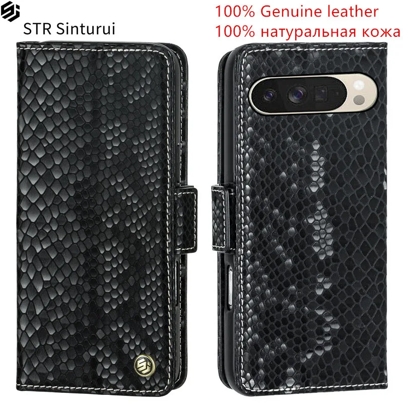

STR Genuine leather relief pattern card Slot Wallet Flip Cover For Google Pixel 10 9 8 7 6 Pro 4 XL 10a 9a 5a shockproof Case