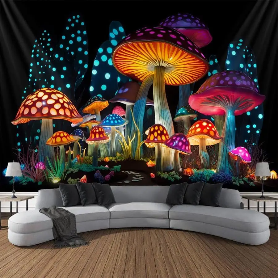 Blacklight Wall Decor Tapestry for Bedroom, Fantasy Funny Plan Wall Hanging Decor UV Reactive Black Light Moon Tapestries Art