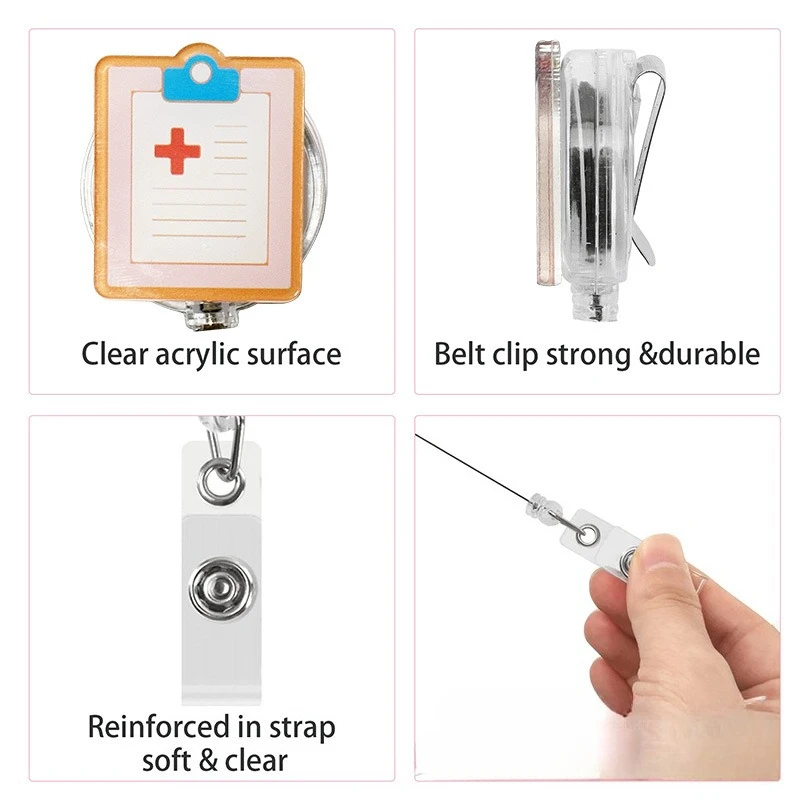 Retractable Acrylic Badge Holder Alligator Clip Design ID Card Reel for Medical Teacher Student Office Use