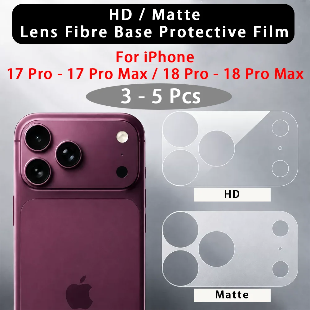 3–5 sztuk folii ochronnej na obiektyw z włóknem ochronnym, w wersji HD/matowej, do iPhone 18 Pro Max i 17 Pro, przezroczysta folia z włóknem ochronnym na obudowę obiektywu. ﻿