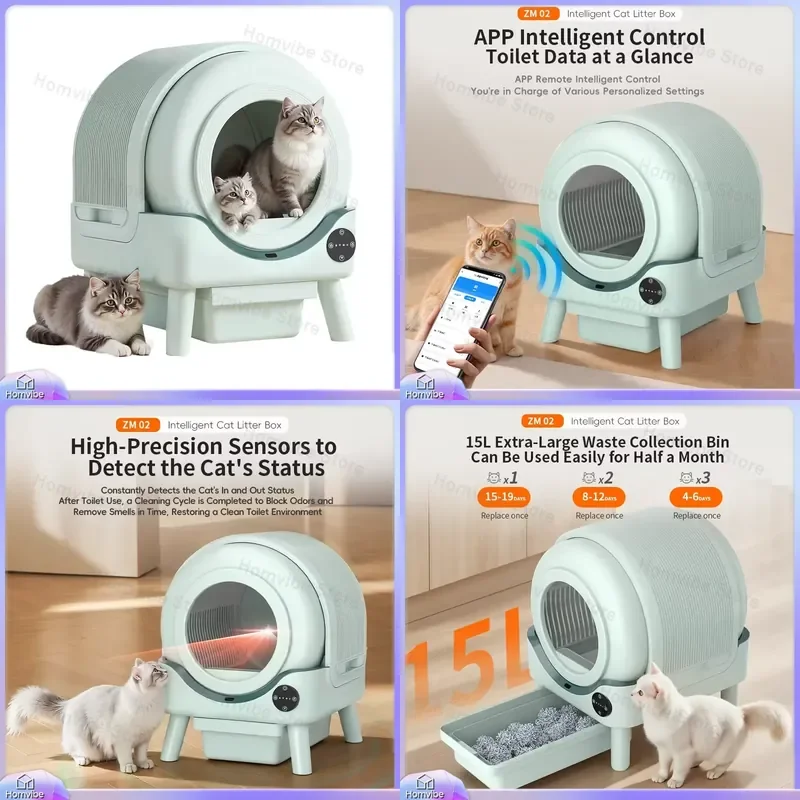 Smart Automatic Self Cleaning Cat Litter Box with WiFi App Control Electric Smart Cat Toilet for Indoor Cats Large Capacity