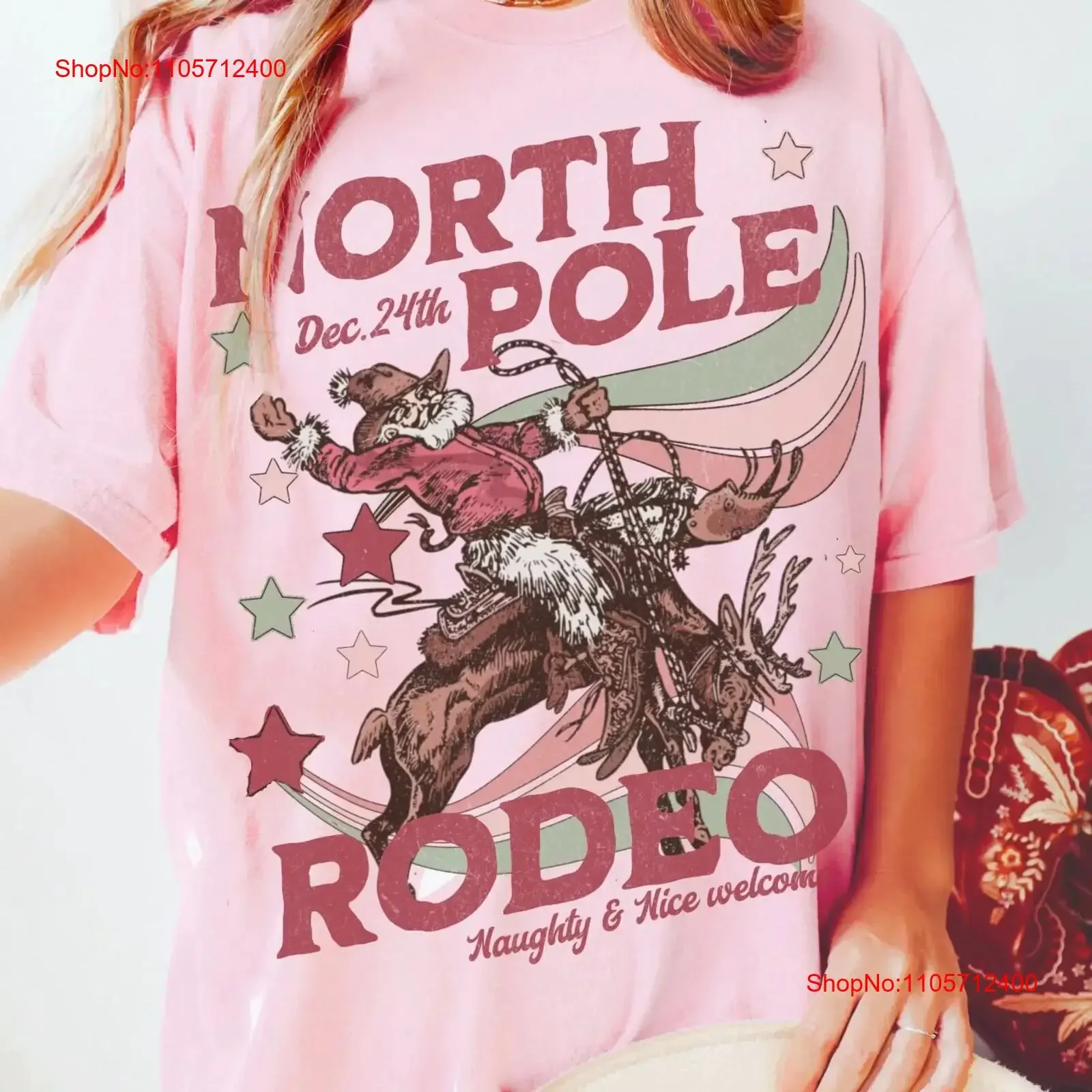 North Pole Rodeo Retro Western Christmas T Shirt Cowboy Tree Santa vintage Washed Versatile Top For Everyday Wear Soft graphic