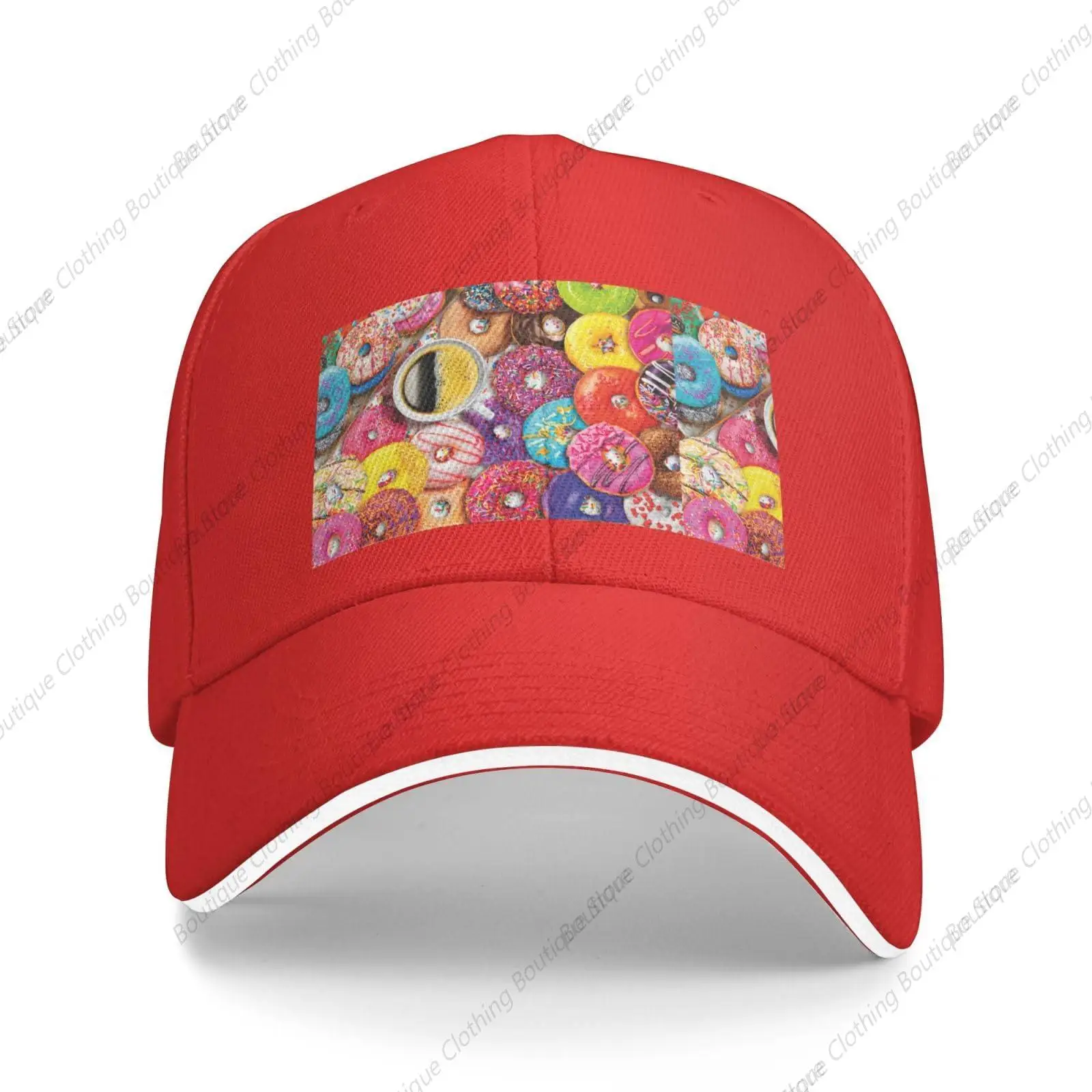 coffee and donuts print Sandwich Baseball Cap, Classic Baseball Cap, Adjustable Fashion Outdoor Cap