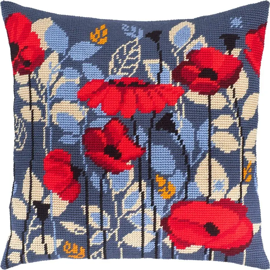 

Poppies in The Evening. Needlepoint Kit. Throw Pillow 1616 Inches. Printed Tapestry Canvas, European Quality