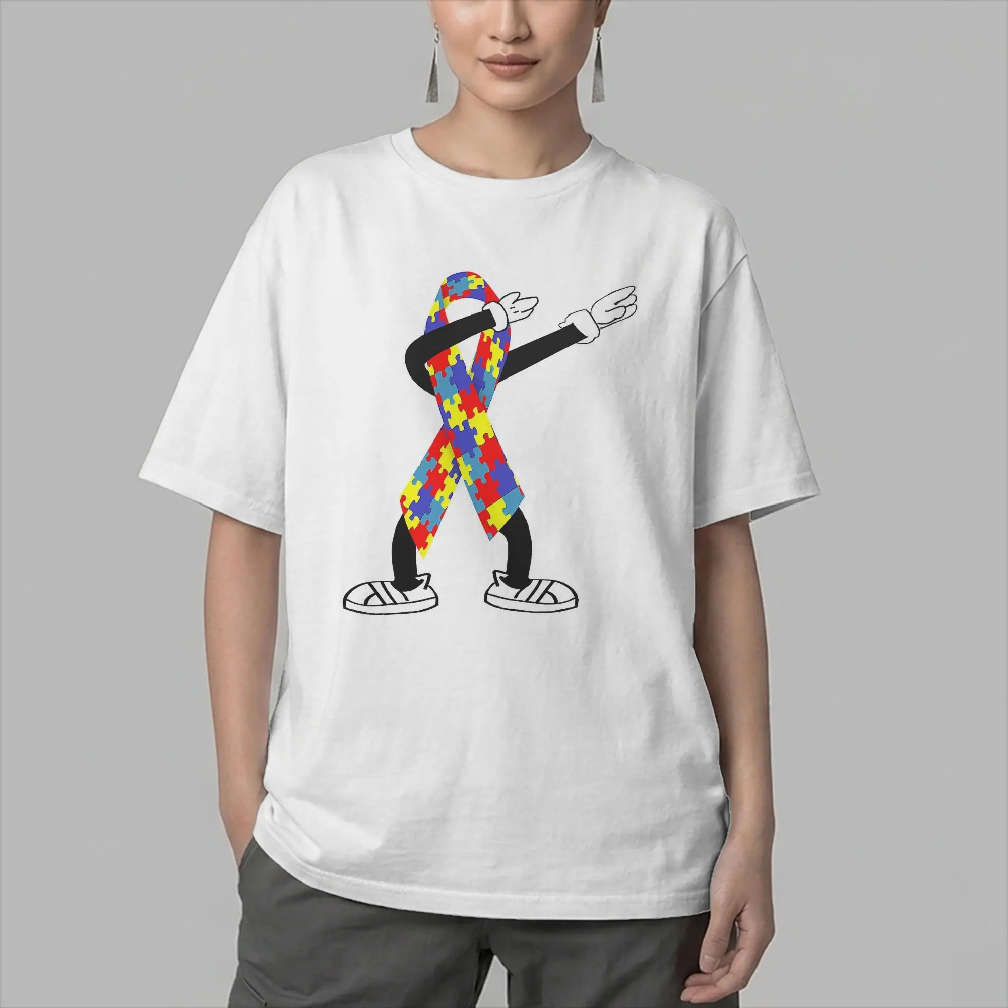 Autism Awareness Dabbing Puzzle Piece Love Dab Dance T Shirt Men's  Cotton Casual T-Shirts O Neck  Tee Shirt Short Sleeve Tops