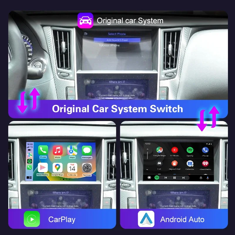 Wireless CarPlay Android Auto for Infniti Q60/QX50 2013-2015 Mirror Aftermarket CarPlay Upgrade Retrofit Multimedia Navigation