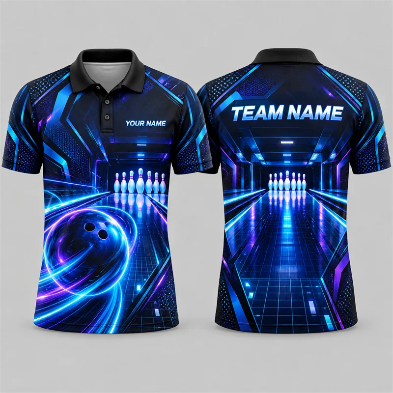Custom Bowling Polo Shirt Personalized Name Team Name 3D Print Short Sleeve Jersey League Tournament Sports Uniform Bowling Top