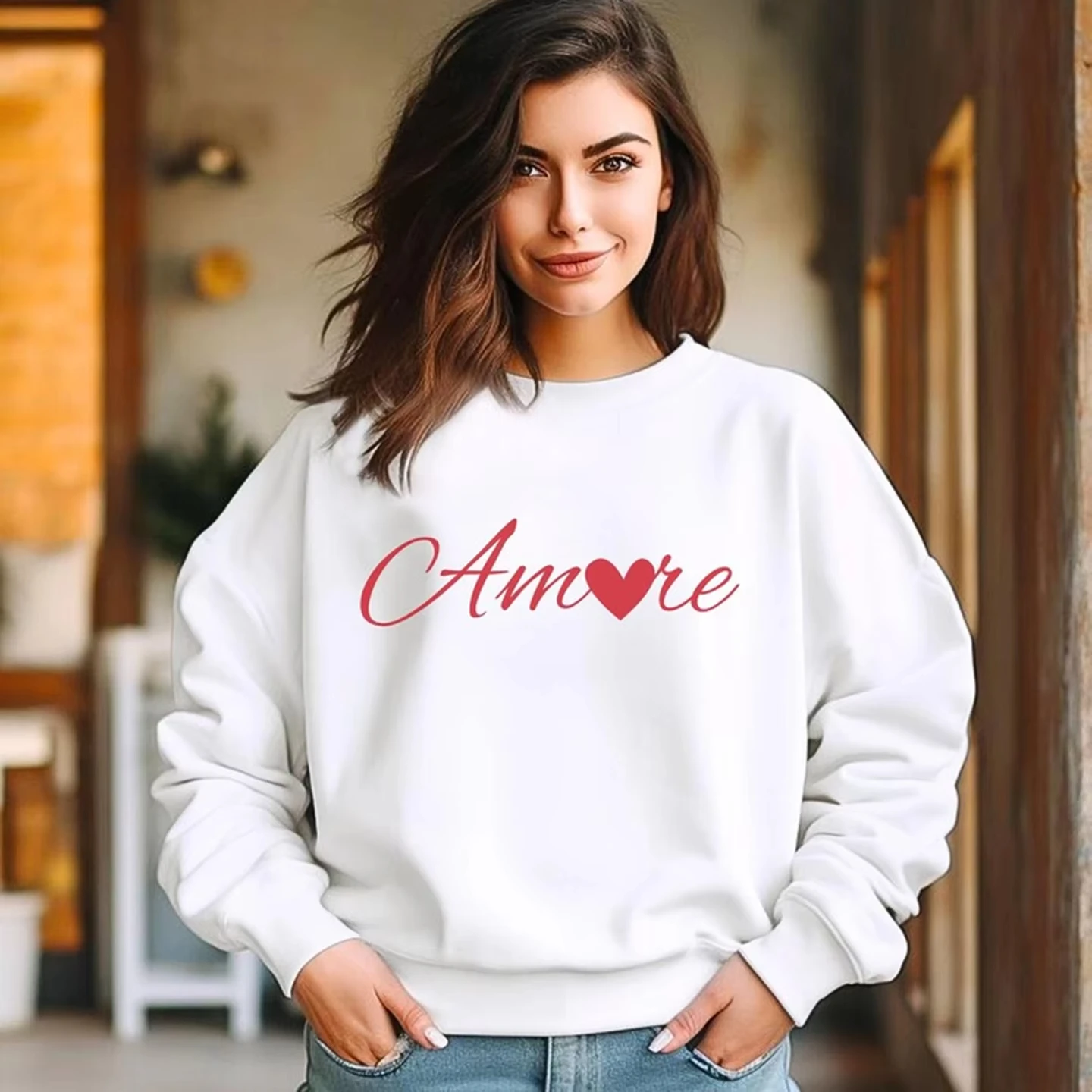 

Amore Italian Love Sweatshirt Women's Spring Romantic Heart Pullover Unisex Jumper Relationship Anniversary Top