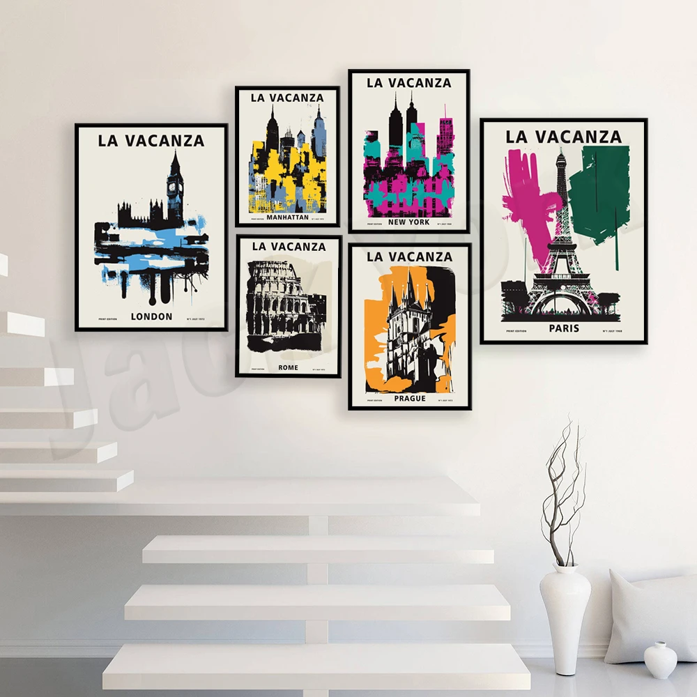 Paris Eiffel Tower, London, Rome, Prague, Dubai, Hawaii tropical sandalwood, Florence, Manhattan, Hawaii sunset travel poster