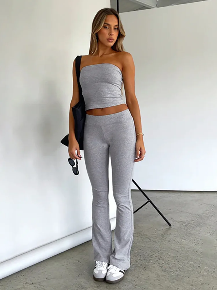 Absobe Solid Crop Tube Top Flare Pants Leisure Suit Women Slim Sleeveless Vest Yoga Pants Set Hottie Casual Streetwear 2024 New