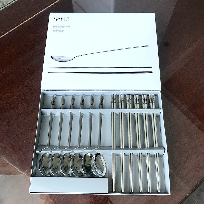 6 Spoon 6 Fork 6 Chopstick Set 304 Stainless Steel Cutlery Nordic Design Custom Logo Available