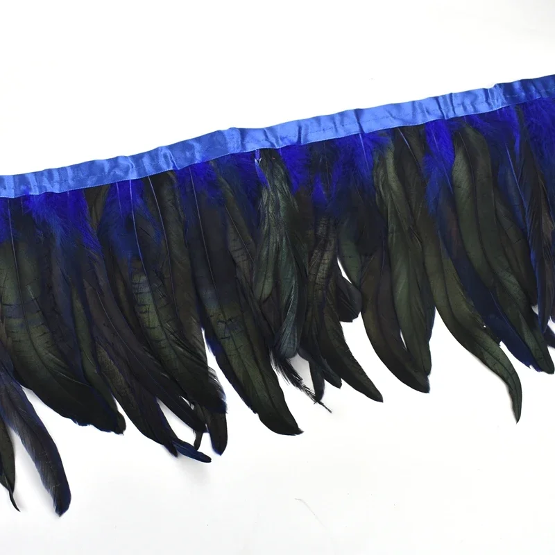 2 Meter Farbige Hahnenfedern-Borte Quastenband Schwarz Hahn Huhn Fasan Kostüm Nähzubehör Kleidung Accessoires – Detail 4