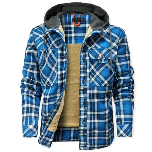 

Casual Loose Fit Imported from China Men's Winter Jacket Plaid Flannel Lined Hooded Oversize Cotton Windproof Warm Coat