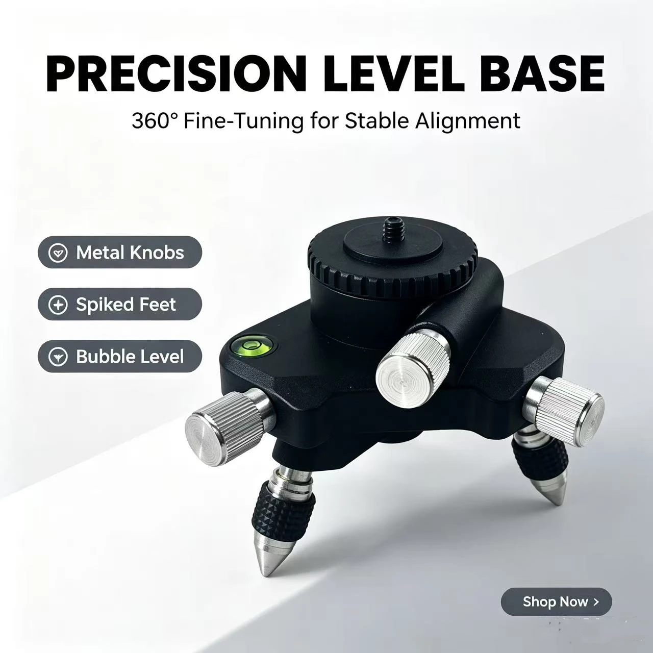 PT3 Aluminum Alloy 360° Fine Tuning Holder Pivoting Base Tripod Adapter Bracket Stand for 1/4 inch Threaded Levels
