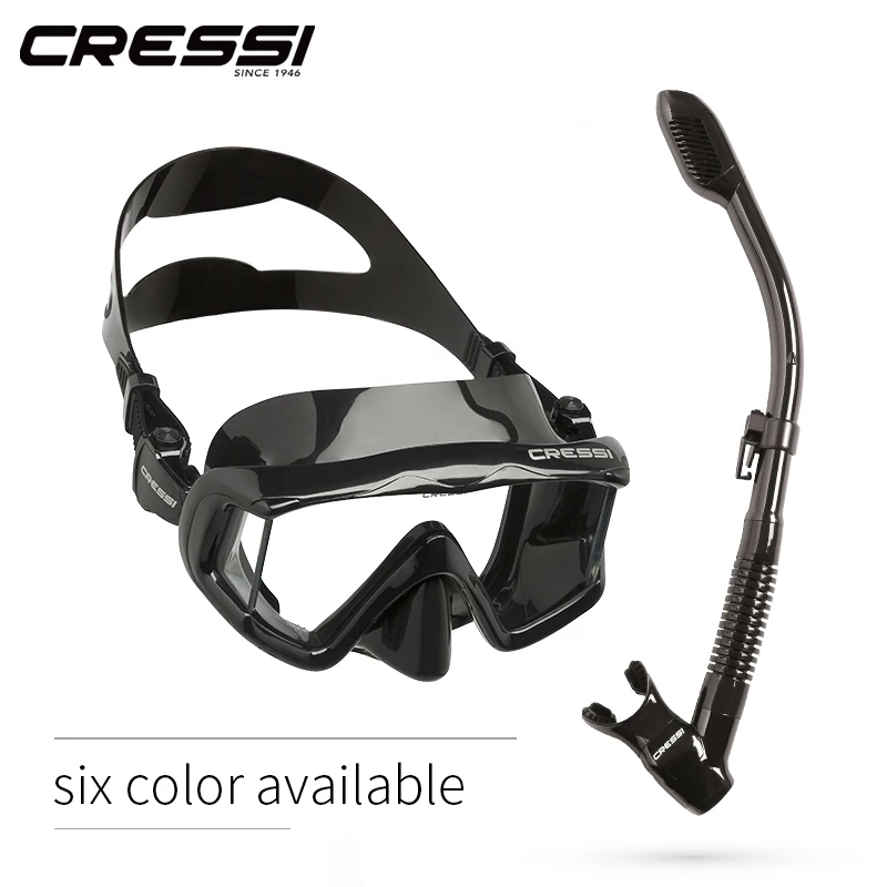 Cressi Swimming Diving Mask Snorkeling Scuba Snorkel Tempered Glass Three-Lens for Adults Pano3 Dry