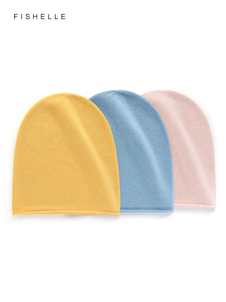 New soft delicate solid pure wool hat for women autumn winter thin warmth seamless knit cap men's wool beanie adults gifts