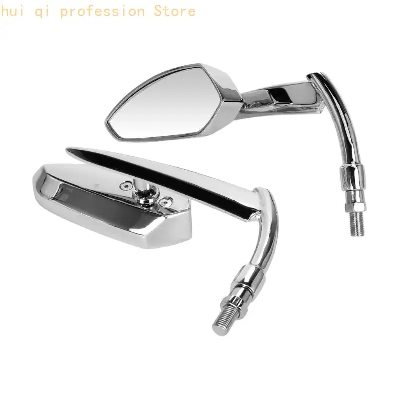 Retro Motorcycle Side Mirror Pair, Aluminum Mirror Set with Threaded Stem Mount for Custom Bike Styling and Road Use H8WE
