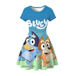 2024 New Bluey Family Summer 3d Printed Girls Cute Cartoon Princess Dress Anime Bingo Girls camicia da notte a maniche corte regalo