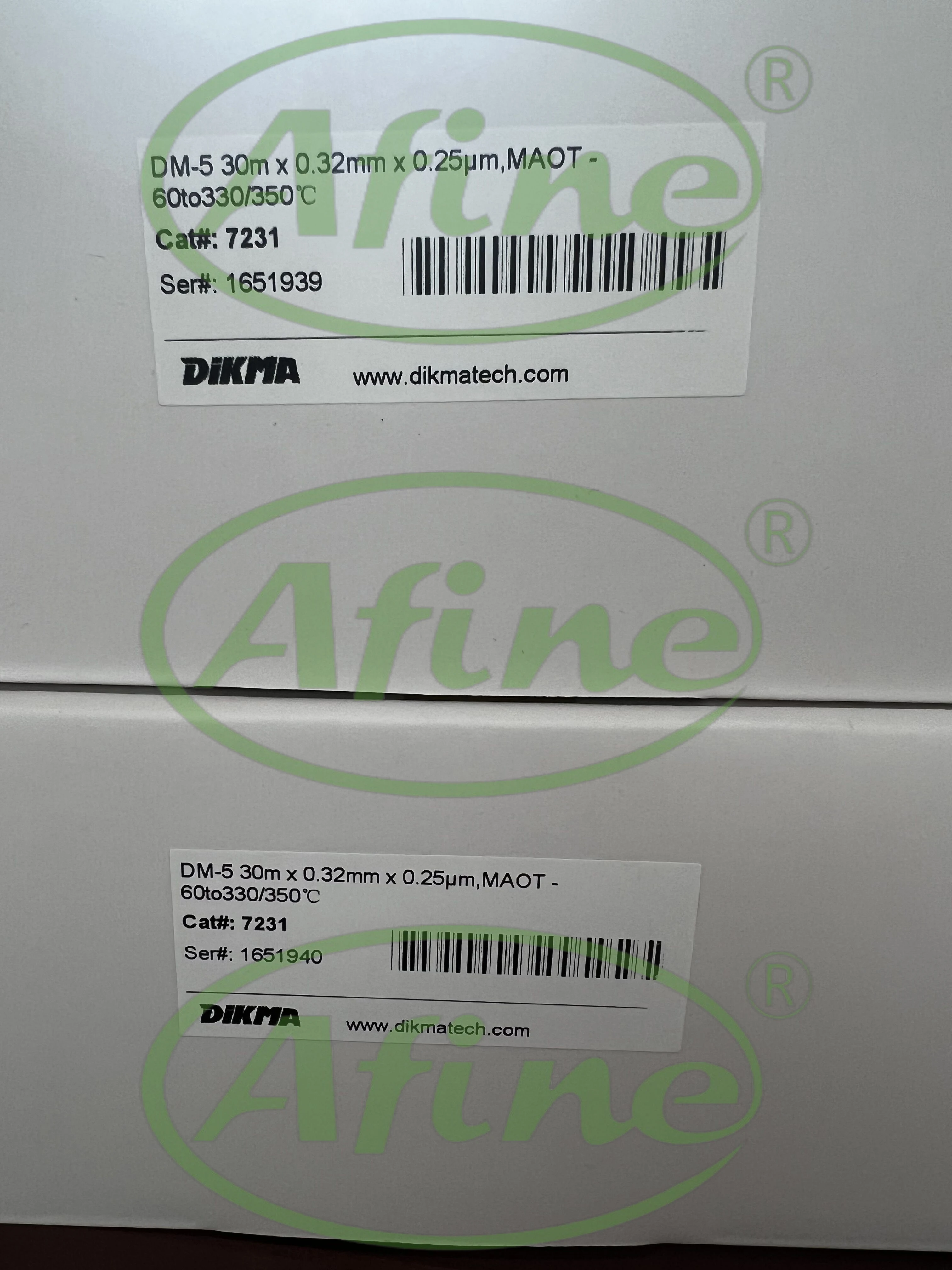 

AFINE Dikma DM-5 Columns: 7231 (30 m x 0.32 mm x 0.25 µm); 7298 (50 m x 0.53 mm x 5.00 µm); 7233 (30 m x 0.32 mm x 0.50 µm)