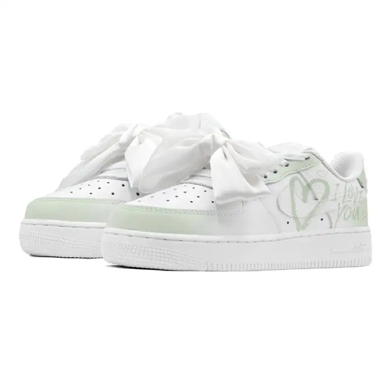 【Aanpassen】Nike Air Force 1 skateboardschoenen lage wit/groene sneakers voor dames DH2920-111