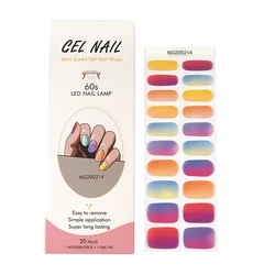 1 Sheet French Rainbow Color Gel Nail Strips Strip Patch UV Lamp Cured Adhesive Full Cover Gel Nail Stickers DIY Manicure Decor