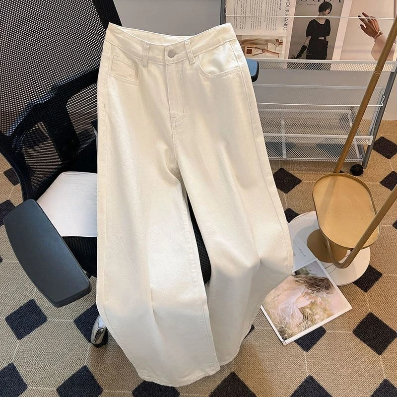 

White Loose Jeans Female Slim Pear Shape Straight Pants