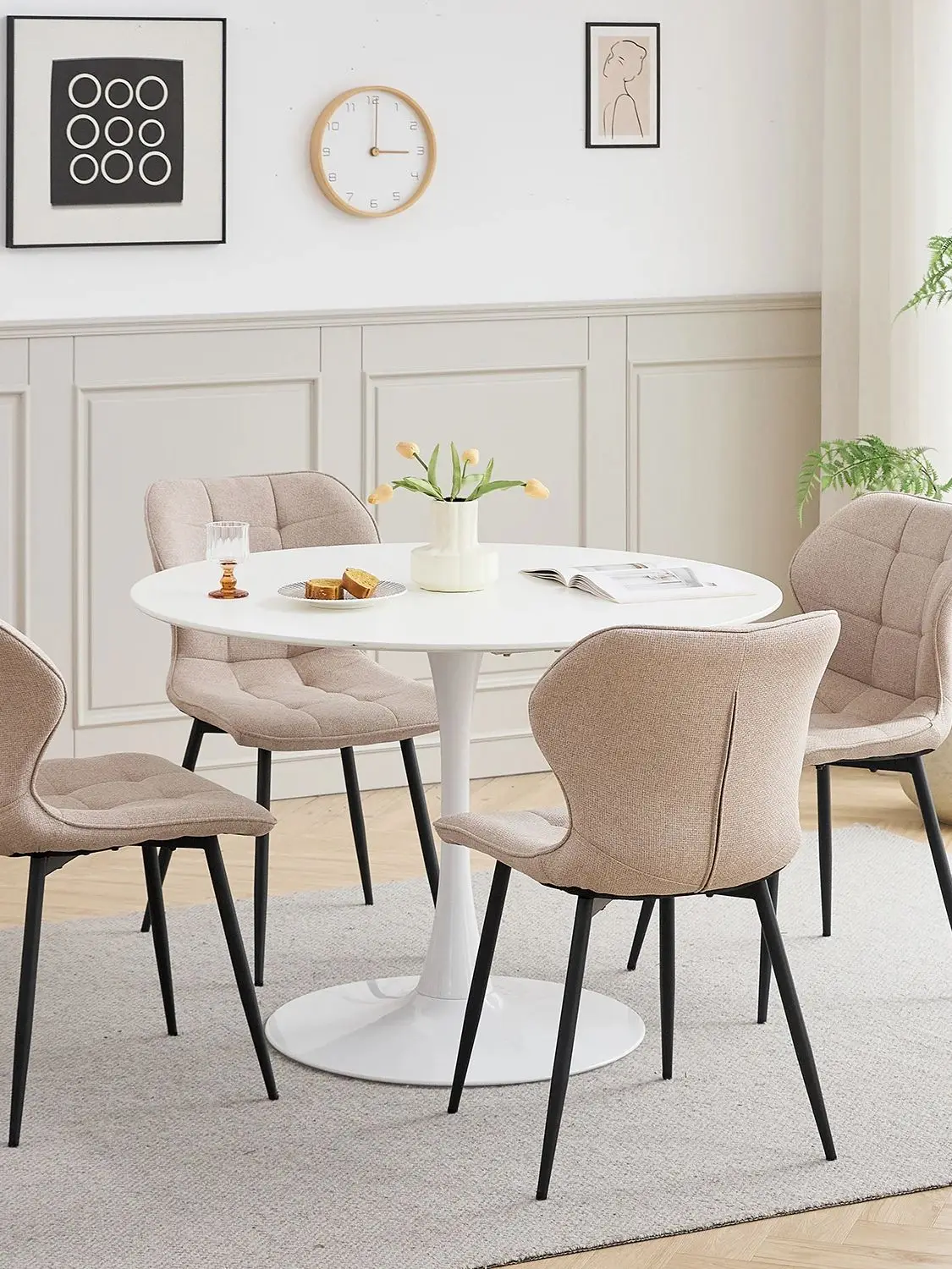 Set van 2/4/6 eetkamerstoelen in Scandinavische stijl, comfortabele fluwelen eetkamerstoelen, stoelen met metalen poten beige/bruin/grijs/zwart - afbeelding 2
