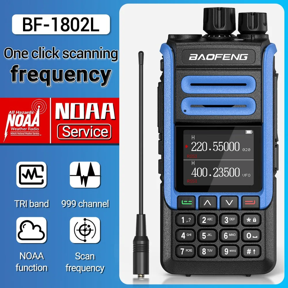 Baofeng BF-1802L 999 saluran nirkabel, Walkie Talkie jarak jauh NOAA saluran cuaca Ham Radio dua arah