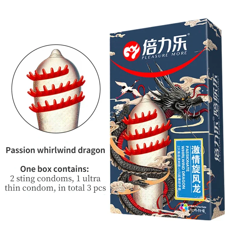 Beilile Pleasure More Dragon Series Big Particle Penis Cover G-spot Orgasm  Convex Point Puncture Penis Case Wolf Tooth Cover