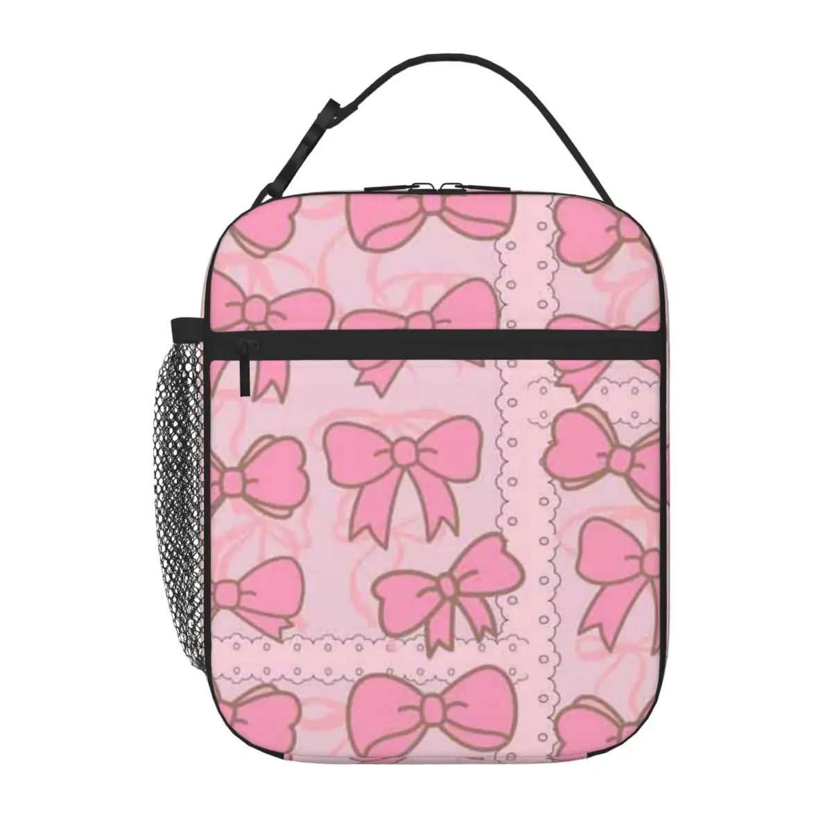 Bestselling Coquette Pink Bows Matte Finish Waterproof Lunch Bag Office Break Adjustable Strap Lunch Bag